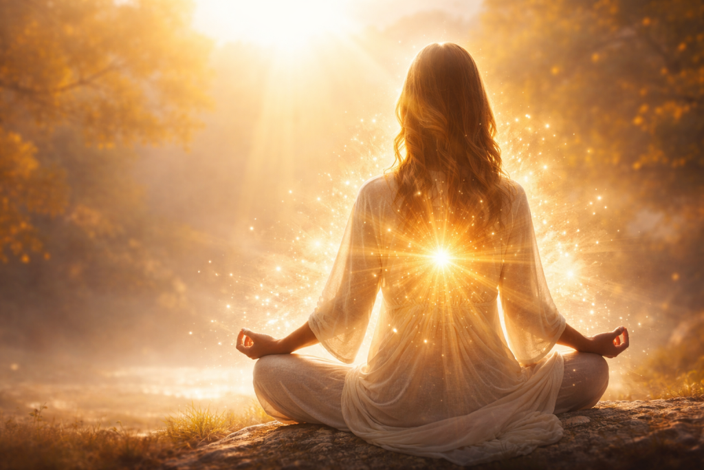 Purification spirituelle : lumière dorée symbolisant un nettoyage énergétique et le recentrage intérieur