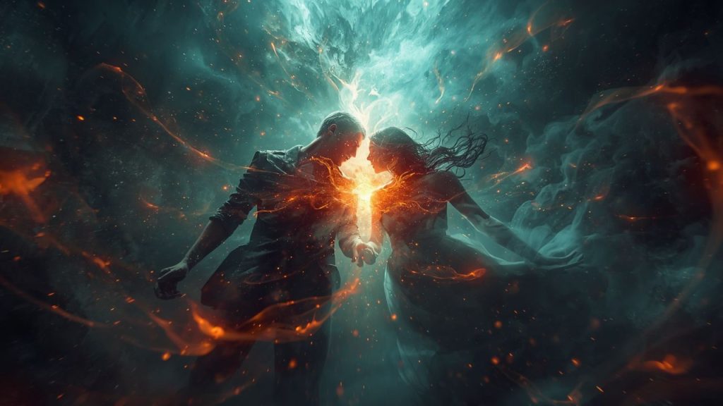 Illustration symbolique d'un rituel de séparation de couple lié à lma magie noire et à la rupture émotionnelle