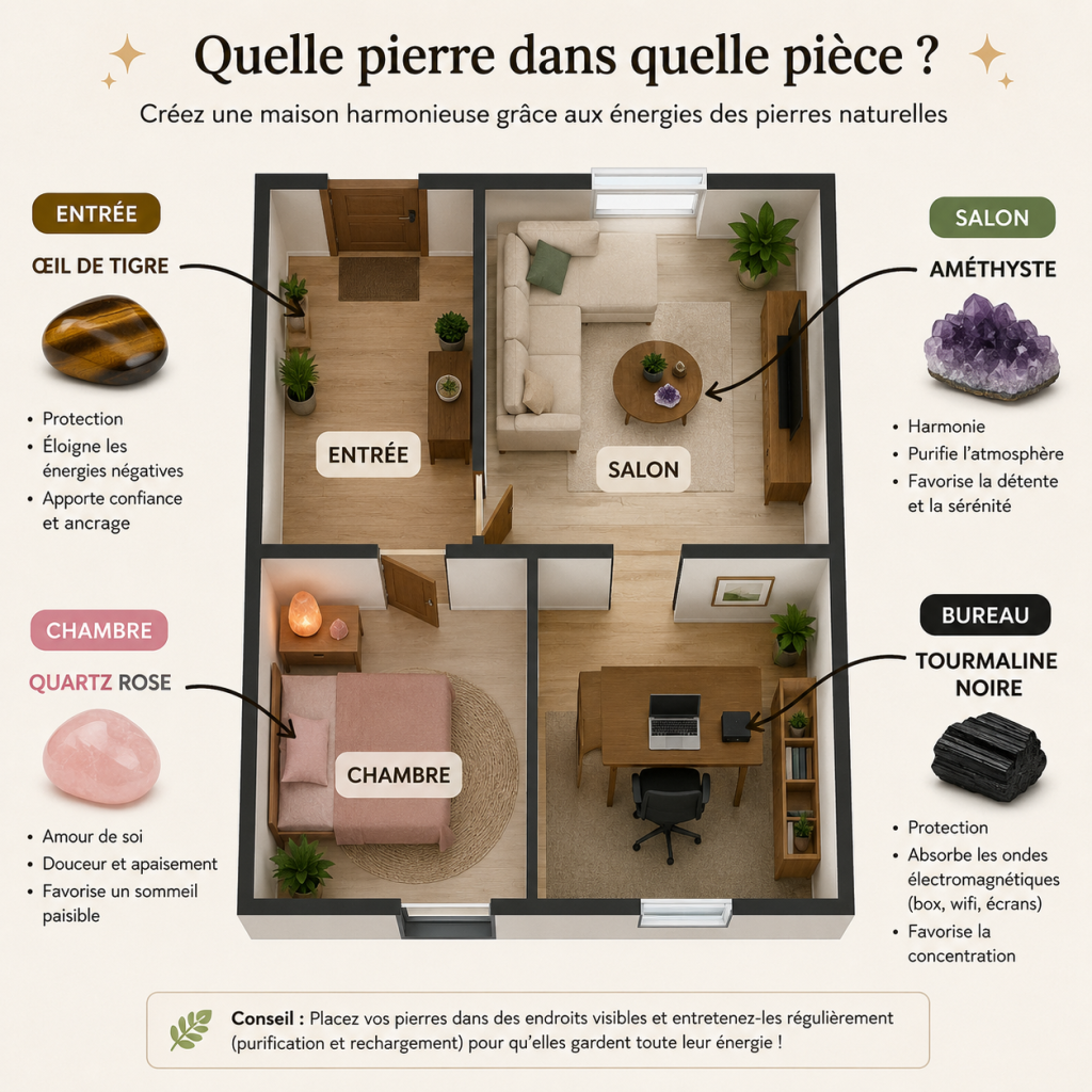 Infographie : Où placer ses pierres de protection dans la maison selon le Feng Shui